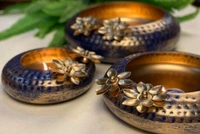 BLUE IRON  DECORATIVE URLI  FOR FLOTING DIYA For Potico Decor/DIWALI/Mandir/Home Entrance/Christmas/ Wedding Free Shipping - Iron, Pack of 3